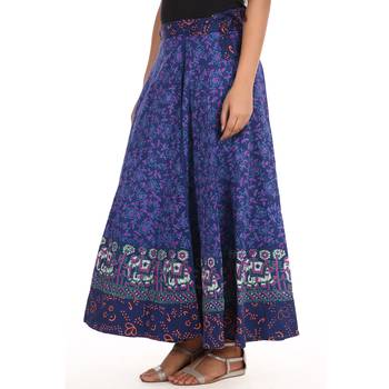 Blue cotton printed wrap around free size skirt 4