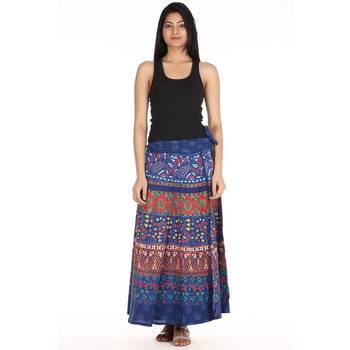 Blue cotton printed wrap around free size skirt 1