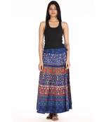 Blue cotton printed wrap around free size skirt
