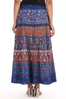 Blue cotton printed wrap around free size skirt