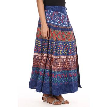 Blue cotton printed wrap around free size skirt 3