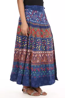 Blue cotton printed wrap around free size skirt