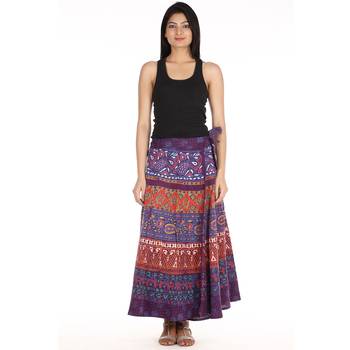 Purple cotton printed wrap around free size skirt 3