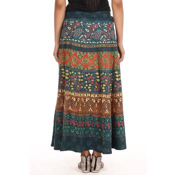 Green cotton printed wrap around free size skirt 2