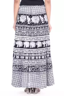 White cotton printed wrap around free size skirt