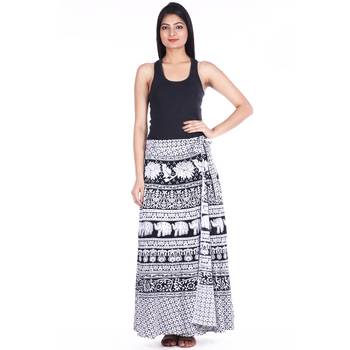 White cotton printed wrap around free size skirt 3