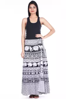 White cotton printed wrap around free size skirt