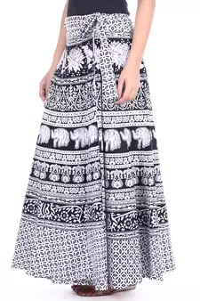 White cotton printed wrap around free size skirt