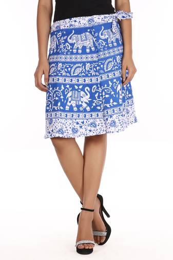 Blue cotton printed wrap around free size skirt