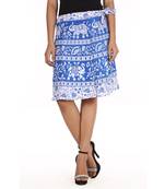 Blue cotton printed wrap around free size skirt