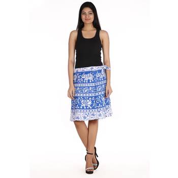 Blue cotton printed wrap around free size skirt 3