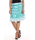 Green cotton printed wrap around free size skirt