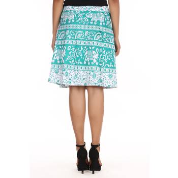 Green cotton printed wrap around free size skirt 2