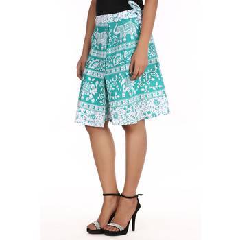 Green cotton printed wrap around free size skirt 4