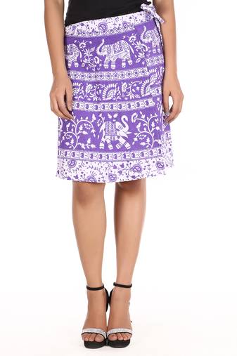 Purple cotton printed wrap around free size skirt