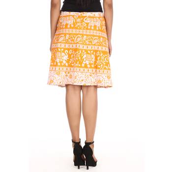 Yellow cotton printed wrap around free size skirt 2