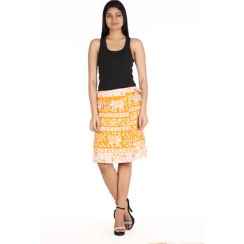 Yellow cotton printed wrap around free size skirt 3