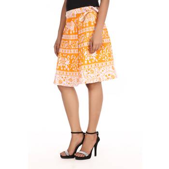 Yellow cotton printed wrap around free size skirt 4