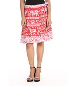 Red cotton printed wrap around free size skirt