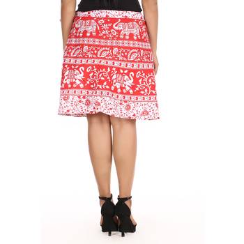 Red cotton printed wrap around free size skirt 2