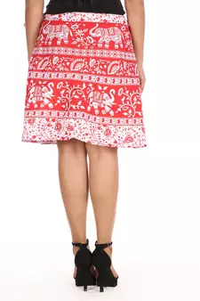 Red cotton printed wrap around free size skirt