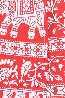 Red cotton printed wrap around free size skirt
