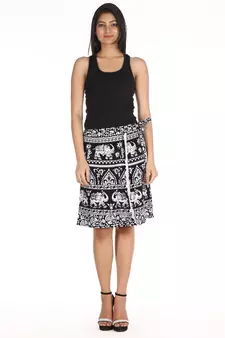 Black cotton printed wrap around free size skirt