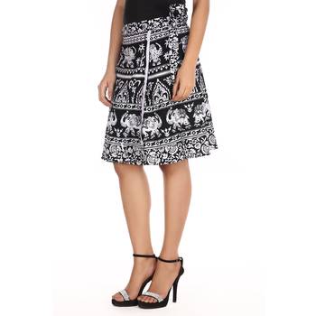 Black cotton printed wrap around free size skirt 4