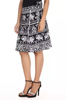 Black cotton printed wrap around free size skirt