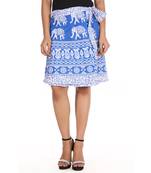 Blue cotton printed wrap around free size skirt