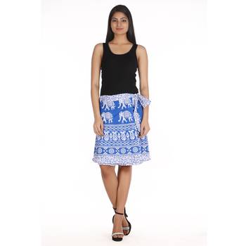 Blue cotton printed wrap around free size skirt 3