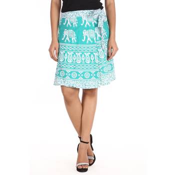 Green cotton printed wrap around free size skirt 1