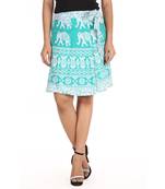 Green cotton printed wrap around free size skirt