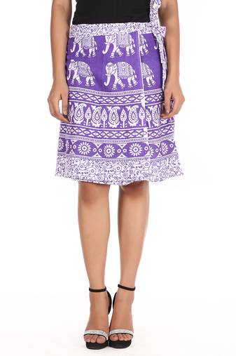 Purple cotton printed wrap around free size skirt