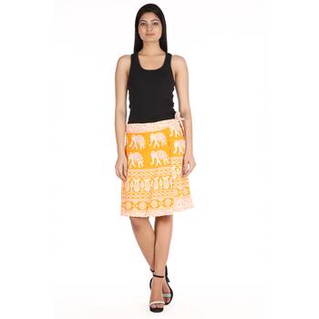 Yellow cotton printed wrap around free size skirt 3