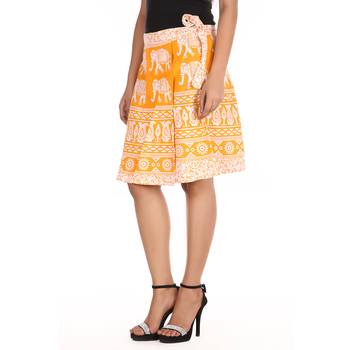 Yellow cotton printed wrap around free size skirt 4