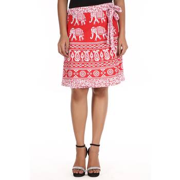 Red cotton printed wrap around free size skirt 1