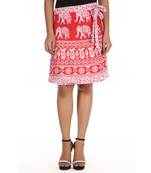 Red cotton printed wrap around free size skirt