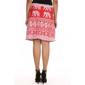 Red cotton printed wrap around free size skirt 2