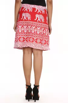 Red cotton printed wrap around free size skirt