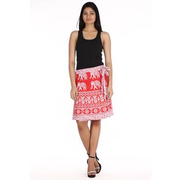 Red cotton printed wrap around free size skirt 3