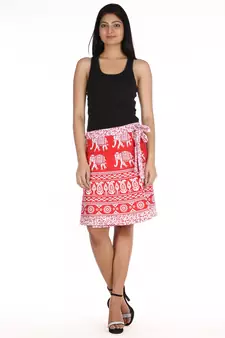 Red cotton printed wrap around free size skirt