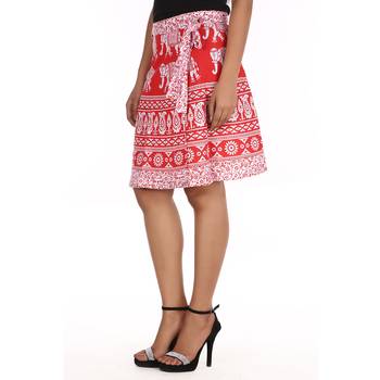 Red cotton printed wrap around free size skirt 4