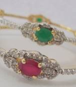 Ad Stone Setted 2 Pics Red Green N White Zerkon Stones Bangles