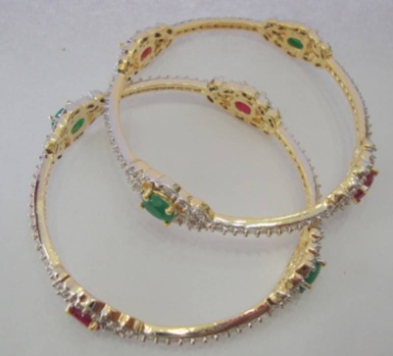 Ad Stone Setted 2 Pics Red Green N White Zerkon Stones Bangles