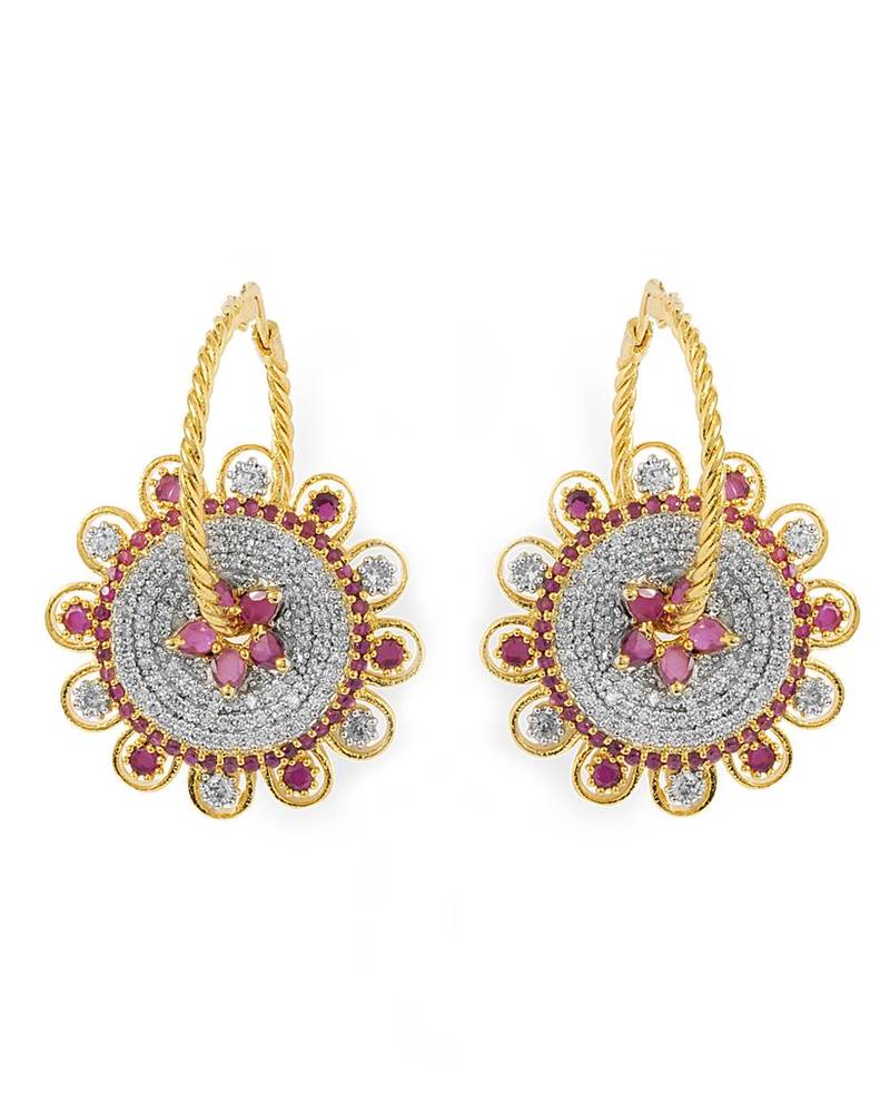 Gold Tone Cz Embellished Hoop Earrings