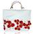 Milky White with attractive red satin flowers embroided silk handbag