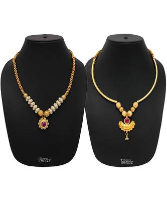 Crystal Yellow Gold Alloy Combo Pack Of 2 Necklace 1