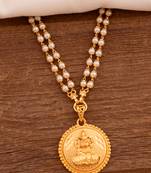 Off-white pearl necklace with Laxmi pendant MEDIUM length one gram gold