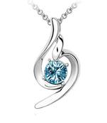 18k White Gold Plated Blue Solitaire Crystal Necklace Pendant For Women & Girls
